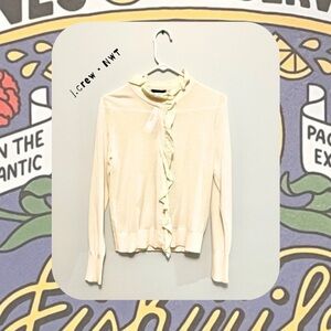 🏷️ j.crew cream color ruffle button snap cardigan